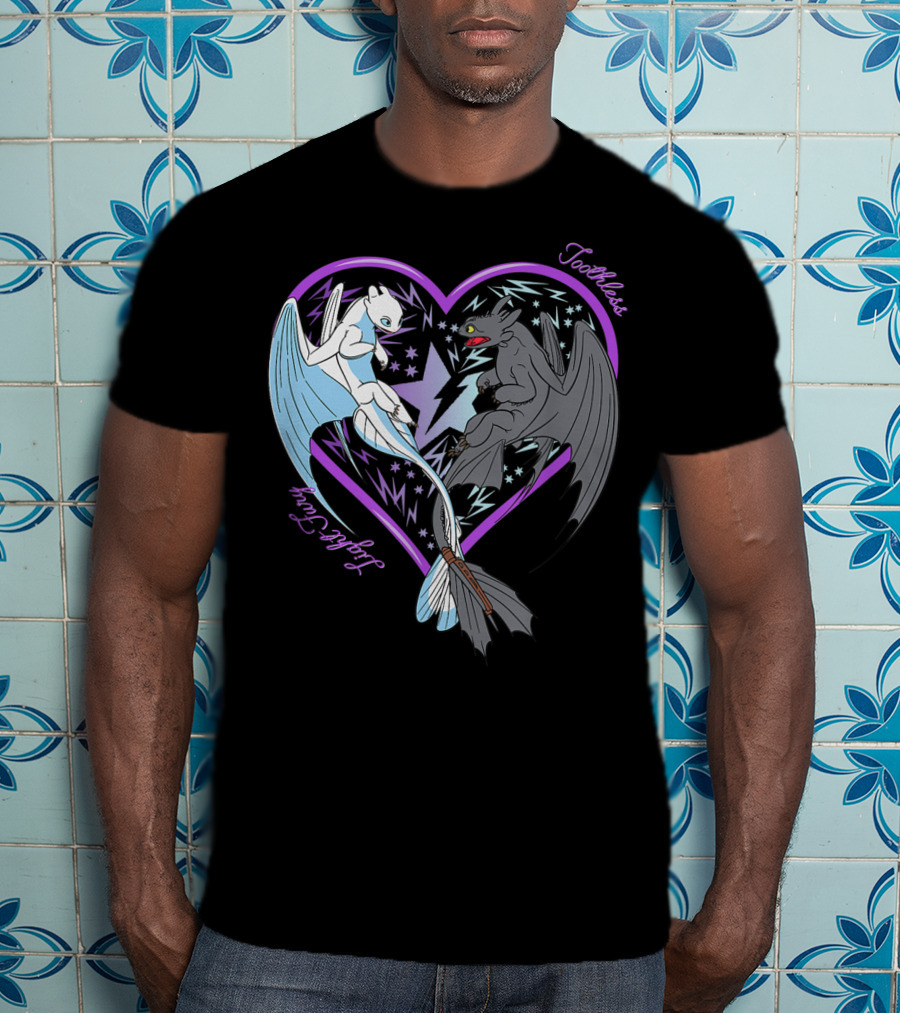 Toothless And Light Fury Heart Night How To Train Your Dragon 3 Hidden World T-Shirt