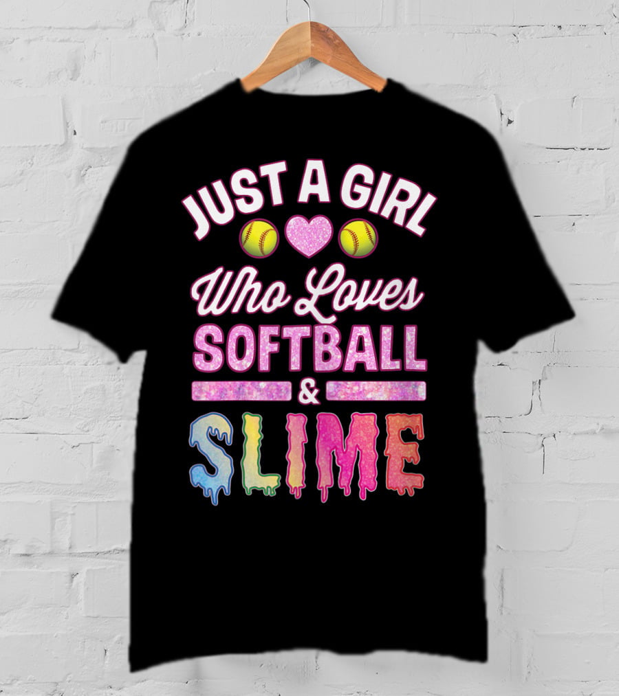 Just A Girl Who Loves Softball Heart Slime Fun T-Shirt