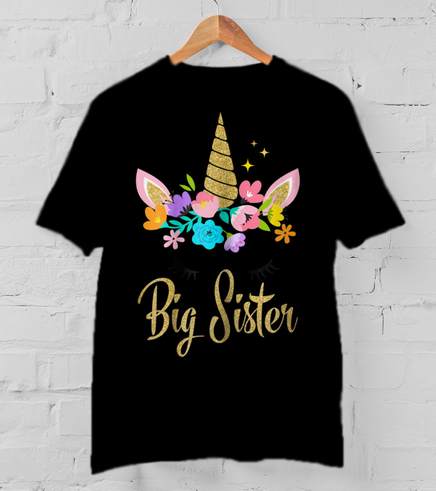Big Sister Unicorn Floral Horn And Ears T-Shirt