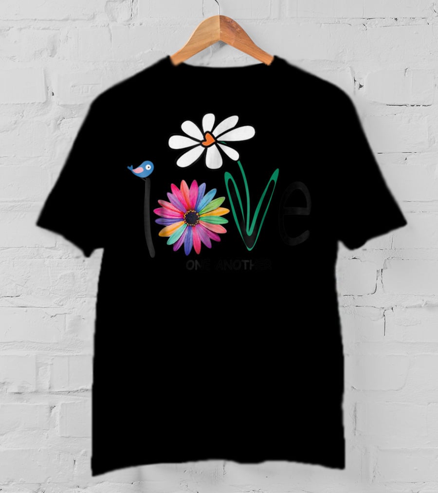 Love One Another Daisy Rainbow Flower Bird Hippie T-Shirt
