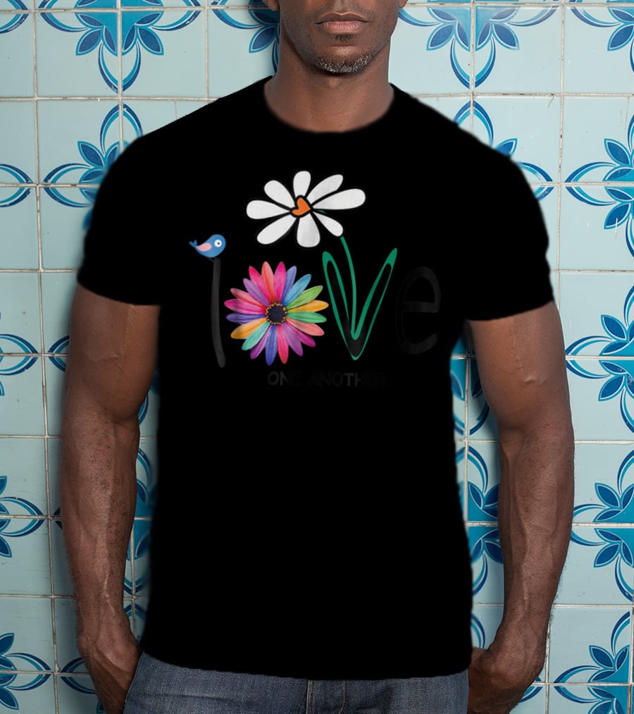 Love One Another Daisy Rainbow Flower Bird Hippie T-Shirt