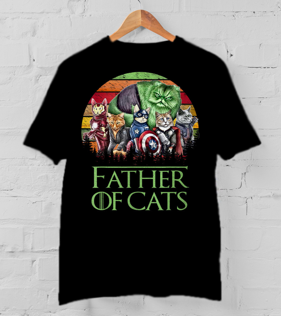 Father Of Cats Dad Cat With Superhero Cats T-Shirt