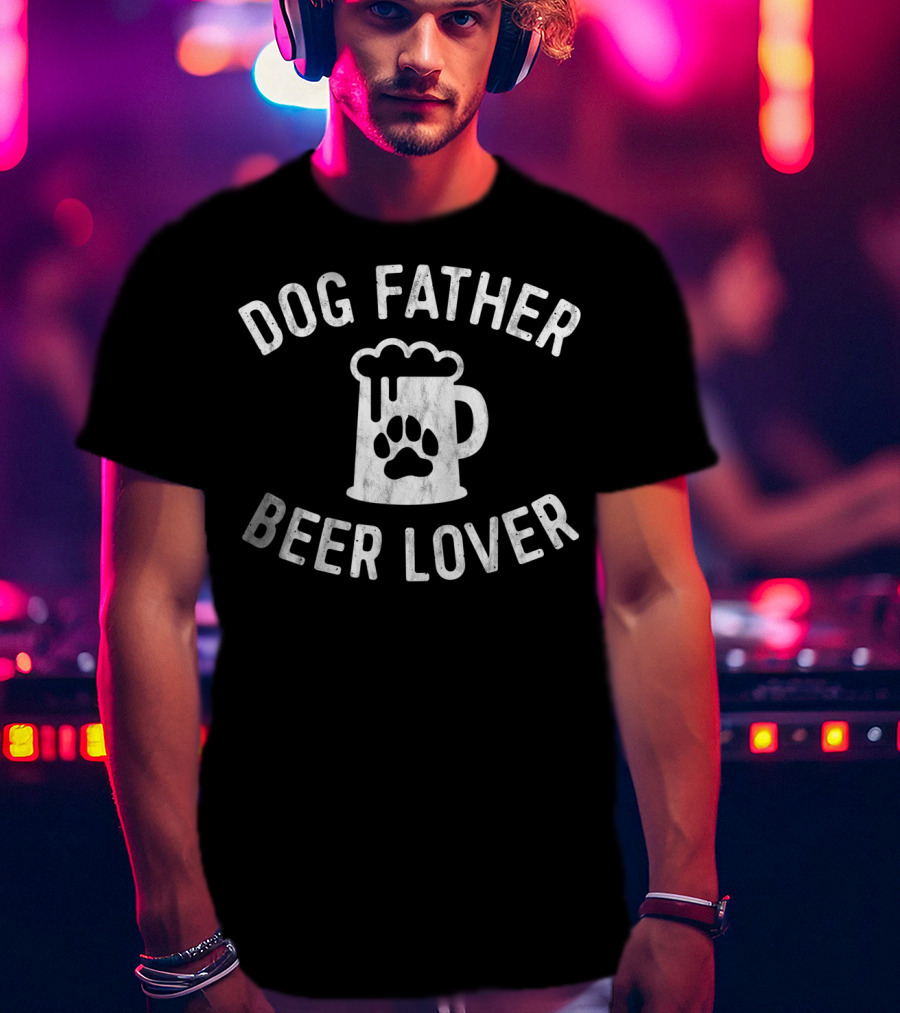 Dog Father Beer Lover Best Dog Dad Paw Print Beer Mug T-Shirt