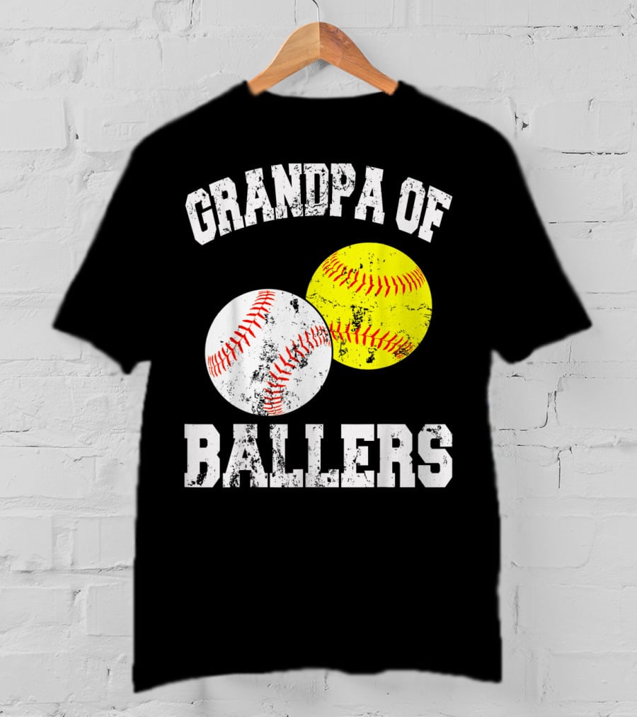 Grandpa Of Ballers Funny Baseball Softball T-Shirt