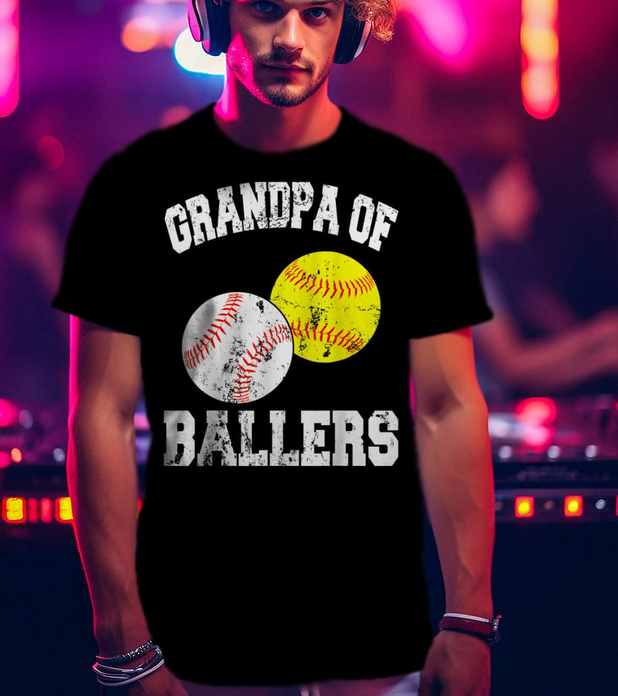 Grandpa Of Ballers Funny Baseball Softball T-Shirt