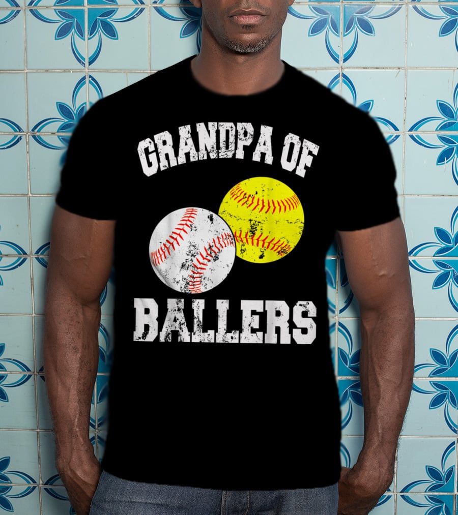 Grandpa Of Ballers Funny Baseball Softball T-Shirt