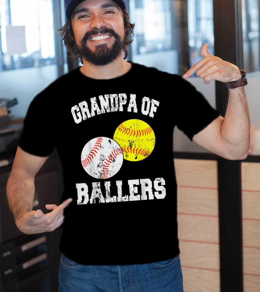 Grandpa Of Ballers Funny Baseball Softball T-Shirt
