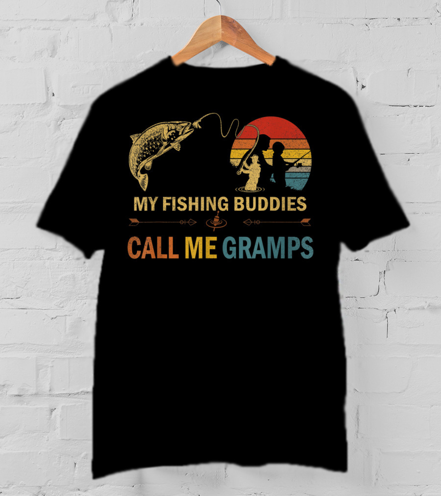 My Fishing Buddies Call Me Gramps Retro Fishing Scene T-Shirt