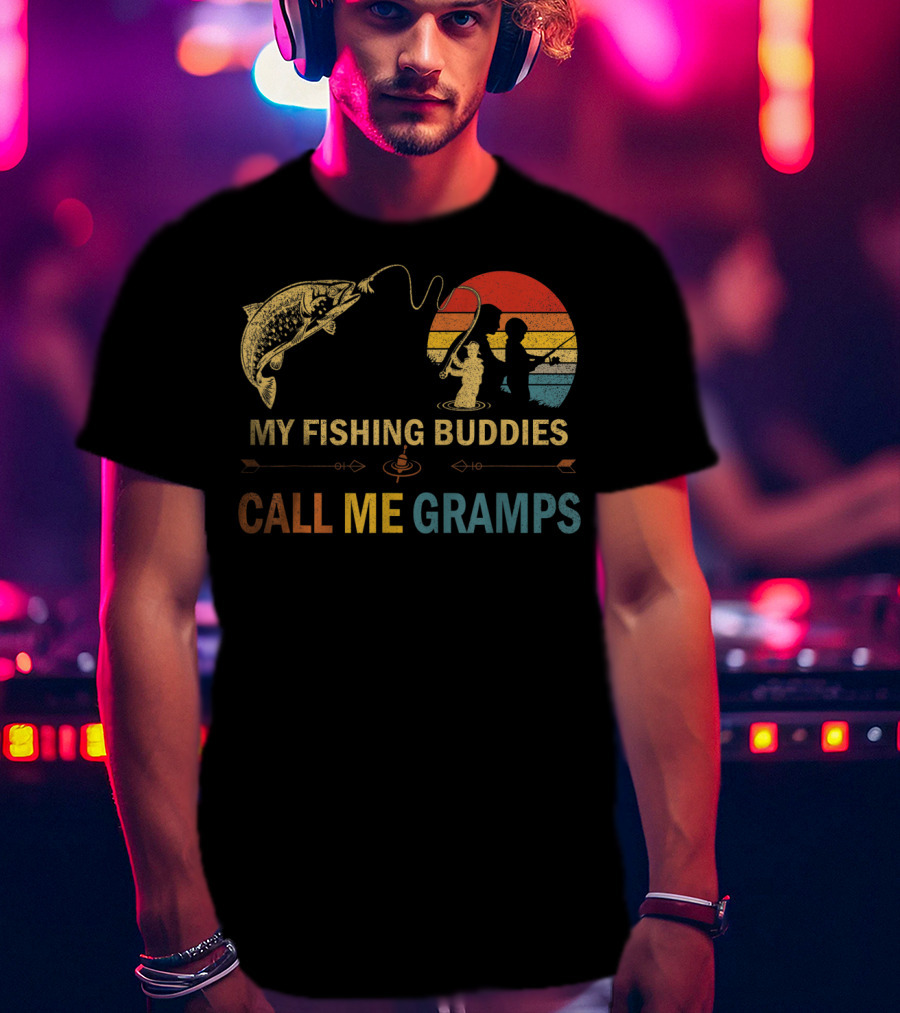 My Fishing Buddies Call Me Gramps Retro Fishing Scene T-Shirt