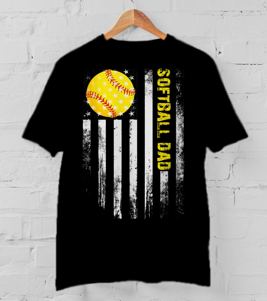 Softball Dad American Flag Father's Day T-Shirt