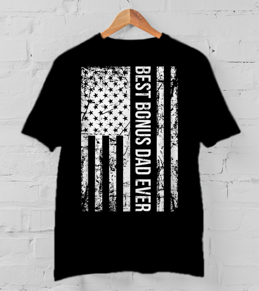 Best Bonus Dad Ever American Flag Mens Step Dad T-Shirt