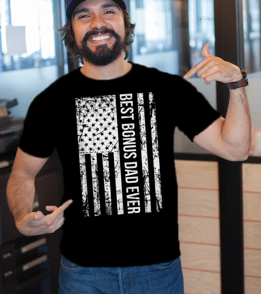 Best Bonus Dad Ever American Flag Mens Step Dad T-Shirt