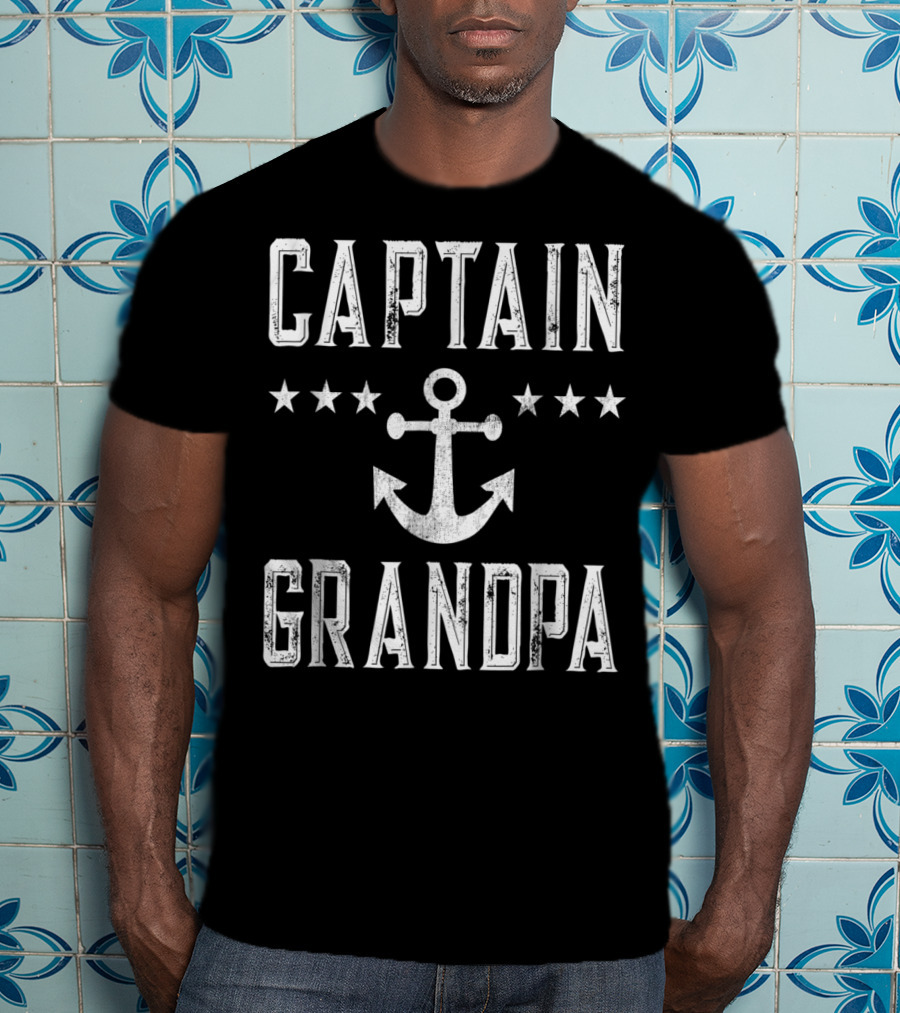 Captain Grandpa Anchor Stars Vintage Mens Boating T-Shirt