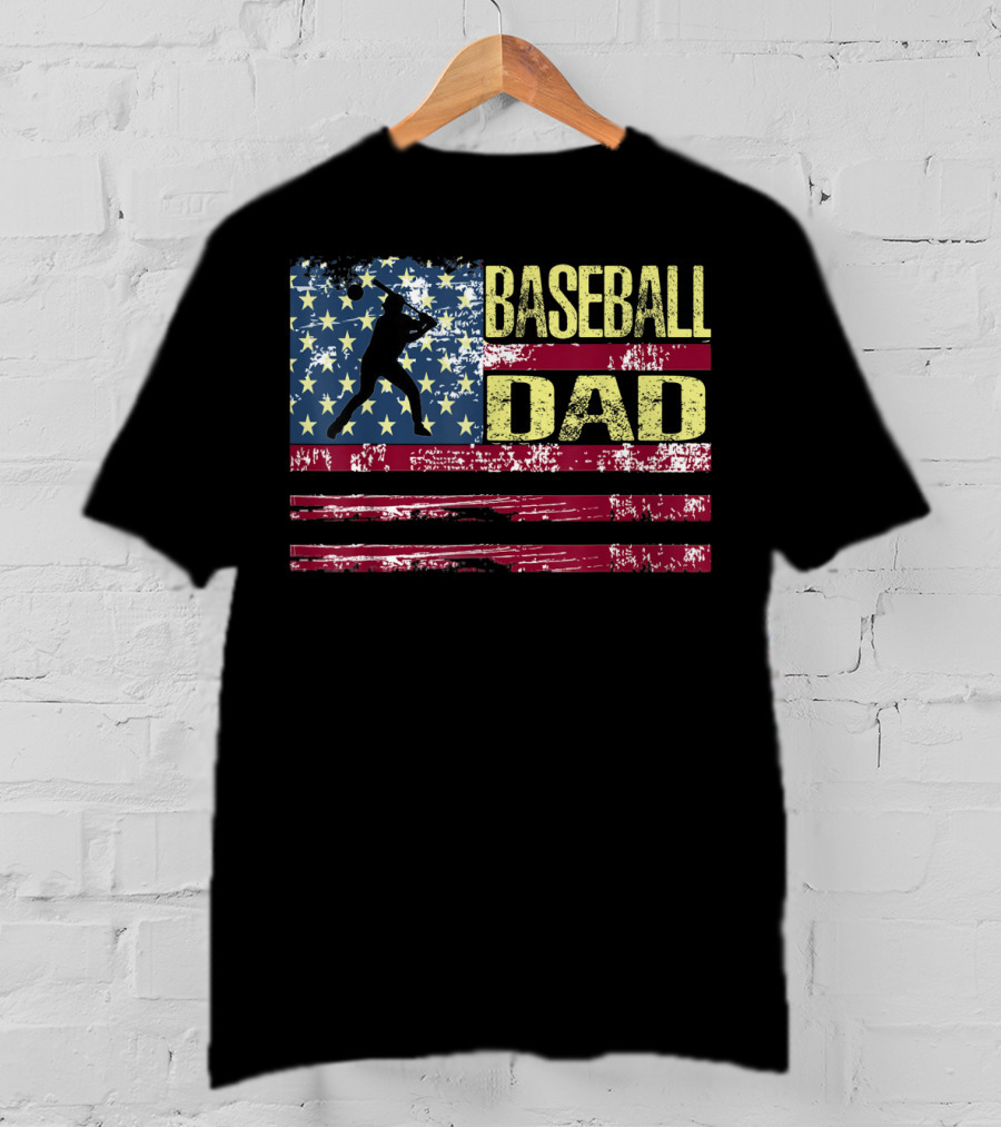 Vintage USA American Flag Baseball Dad Patriotic T-Shirt
