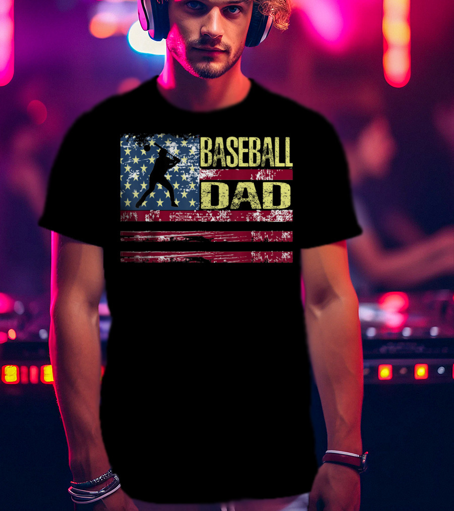 Vintage USA American Flag Baseball Dad Patriotic T-Shirt
