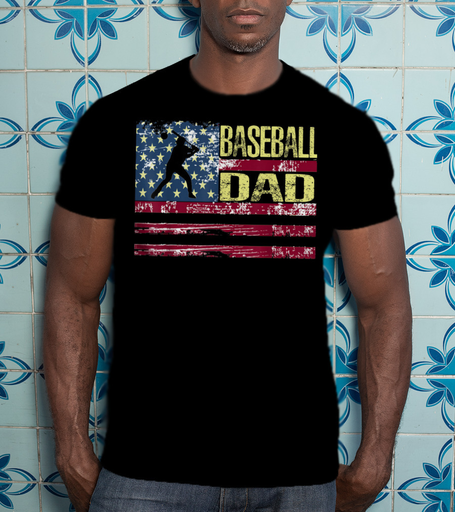 Vintage USA American Flag Baseball Dad Patriotic T-Shirt