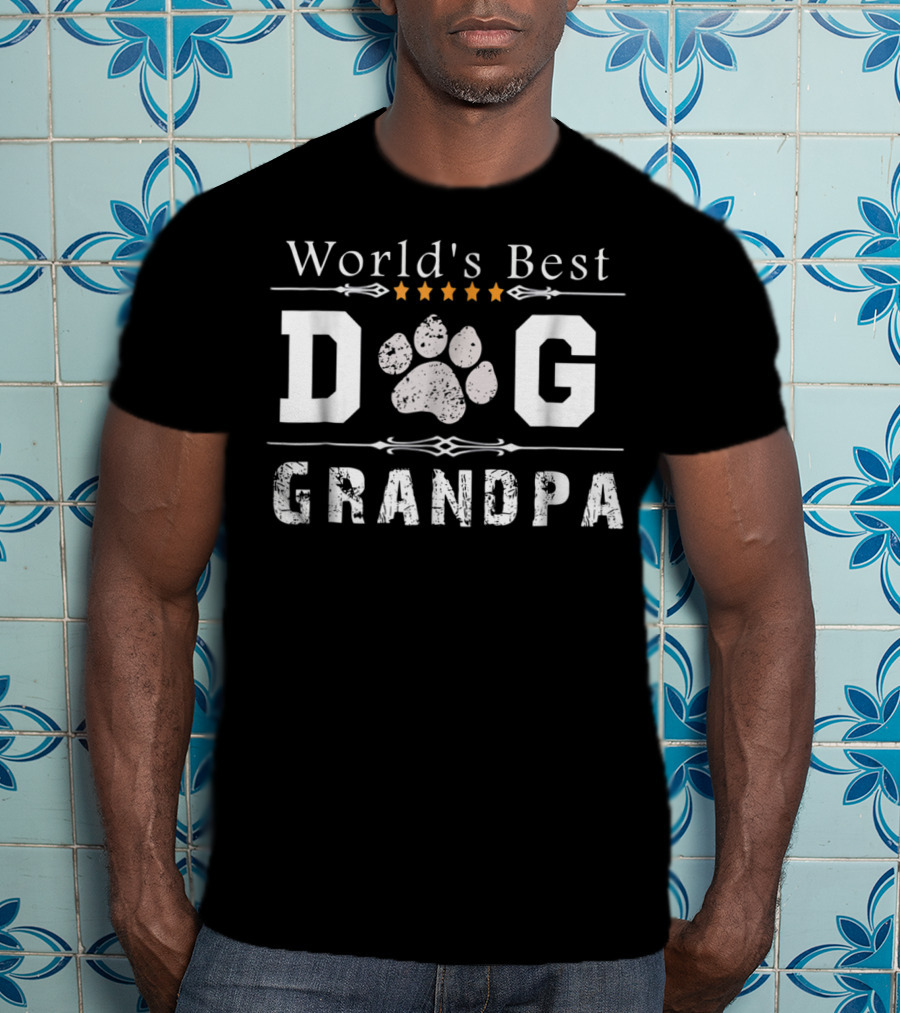 World's Best Dog Grandpa Paw Print Five Stars T-Shirt