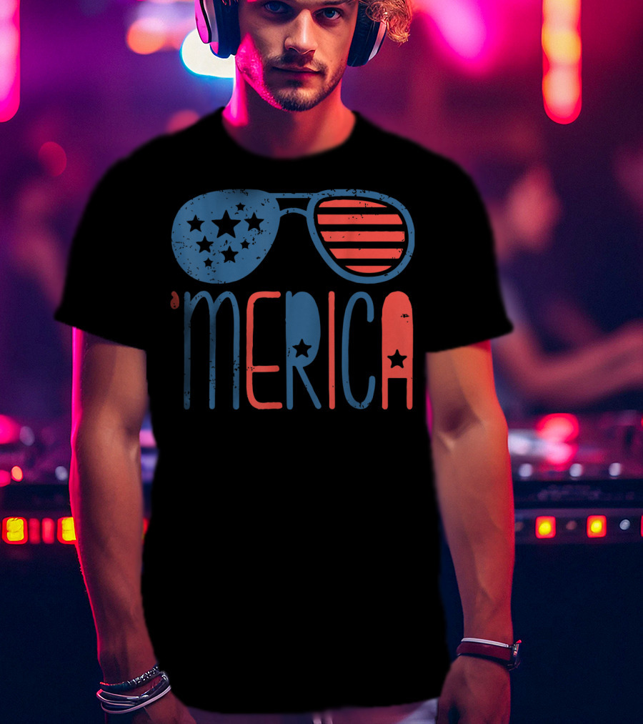 'Merica Patriotic Flag Stars And Stripes Aviators T-Shirt
