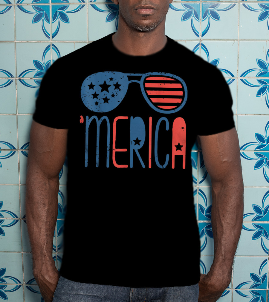 'Merica Patriotic Flag Stars And Stripes Aviators T-Shirt