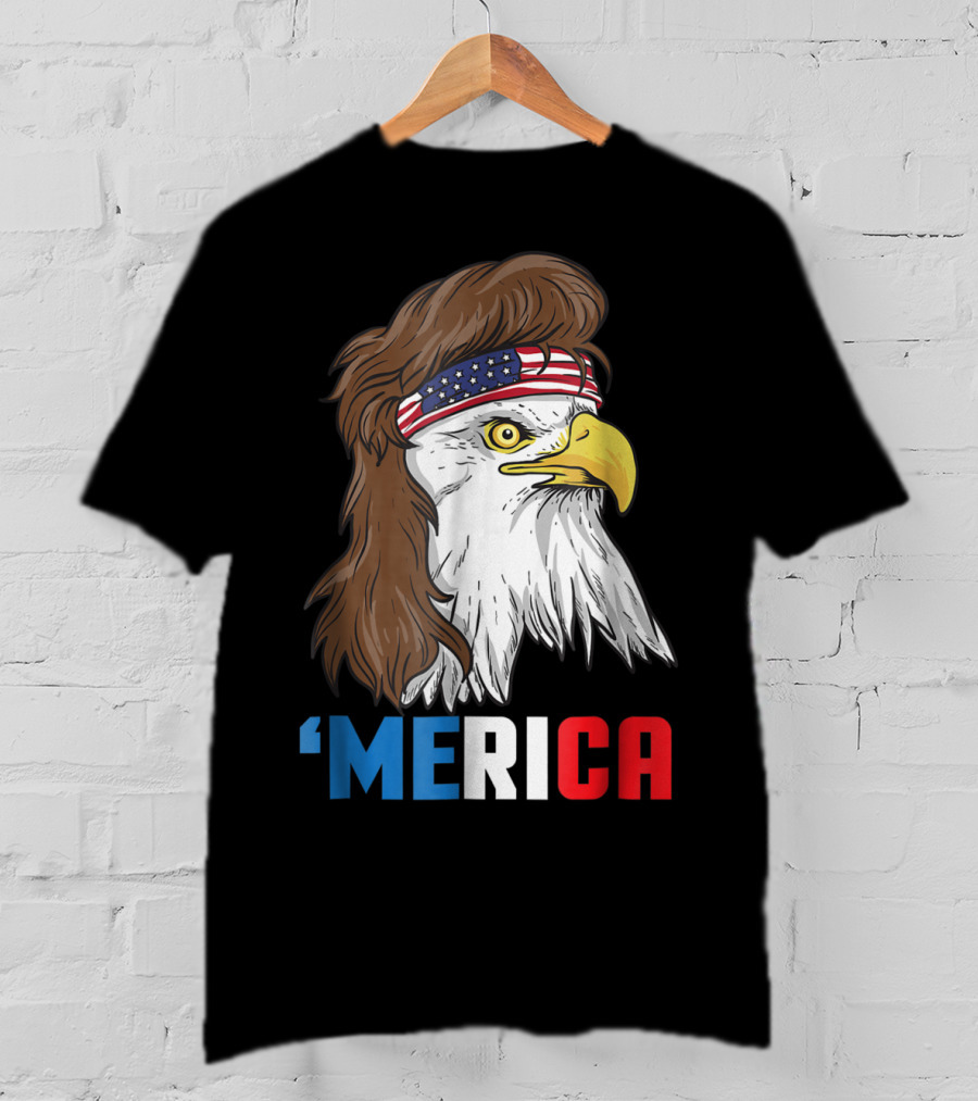 'Merica Patriotic Mullet Eagle With American Flag Headband T-Shirt
