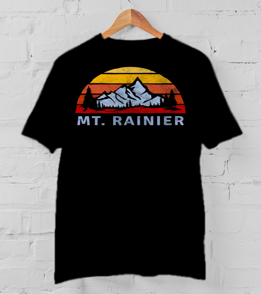 Mt. Rainier Retro Sunset With Mountain And Trees T-Shirt