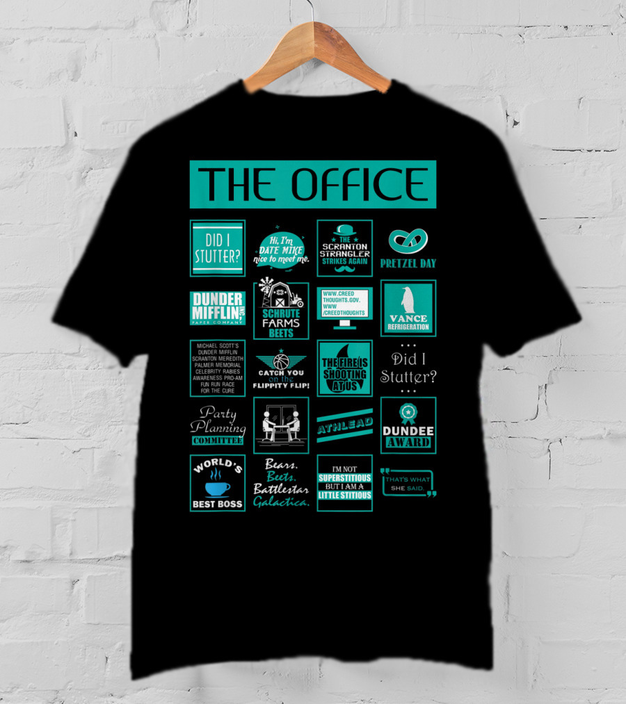 The Office Mash Up Dunder Mifflin Schrute Farms Bears Battlestar Galactica Dundee Award T-Shirt