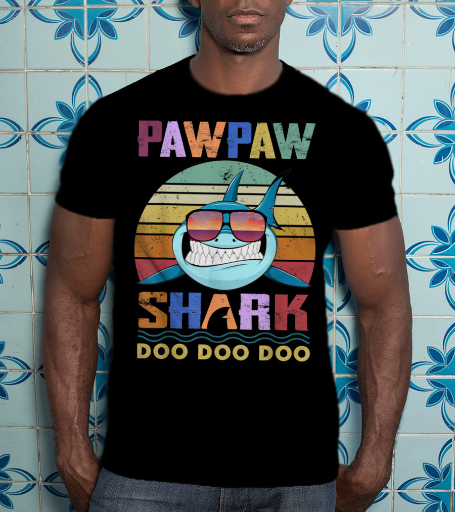 PAWPAW SHARK DOO DOO DOO Retro Sunglasses Sunset T-Shirt