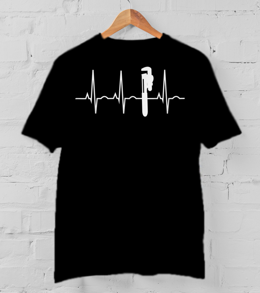 Plumber Men Plumbing Wrench Heartbeat Pulse Line T-Shirt