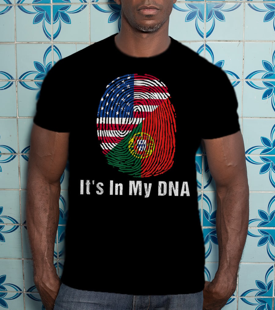 Portugal Flag USA Flag It's In My DNA Fingerprint T-Shirt