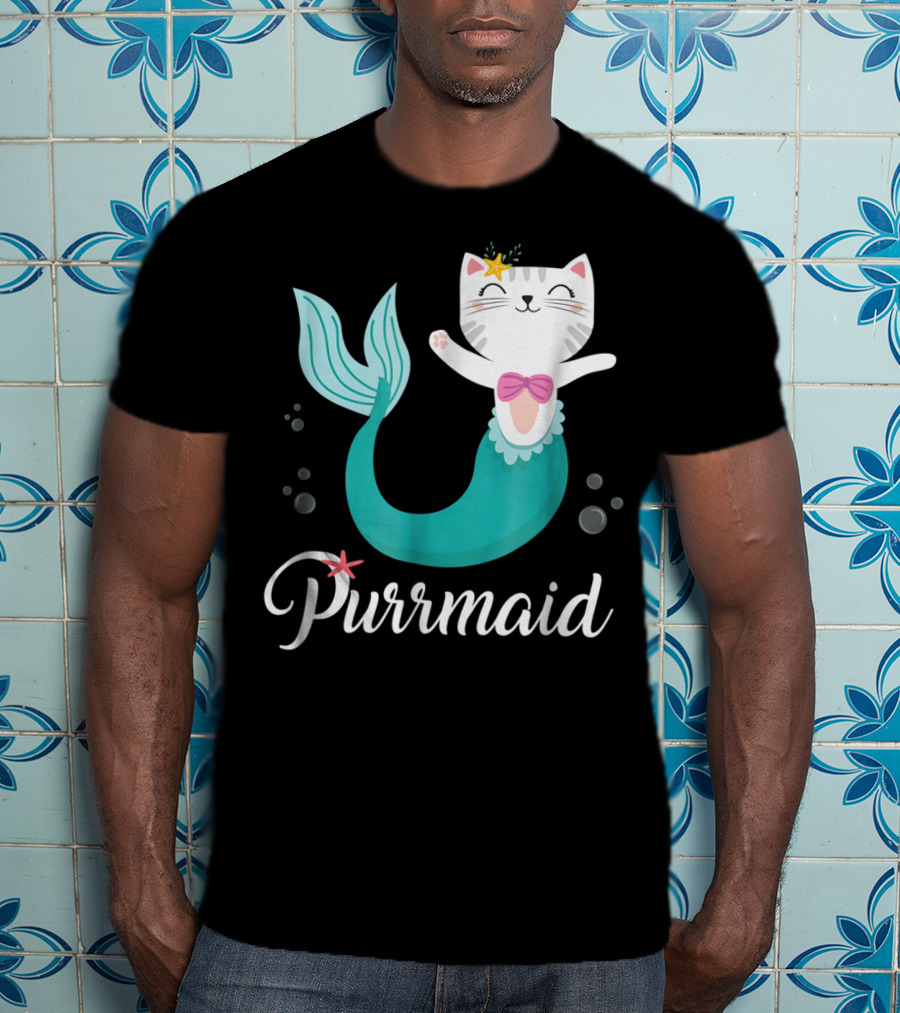 Purrmaid Cat Mermaid For Girls With Star And Bow T-Shirt