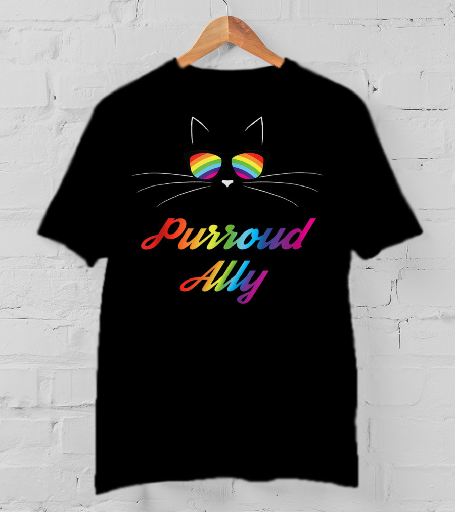 Purroud Ally Rainbow Sunglasses Cat Gay Pride T-Shirt