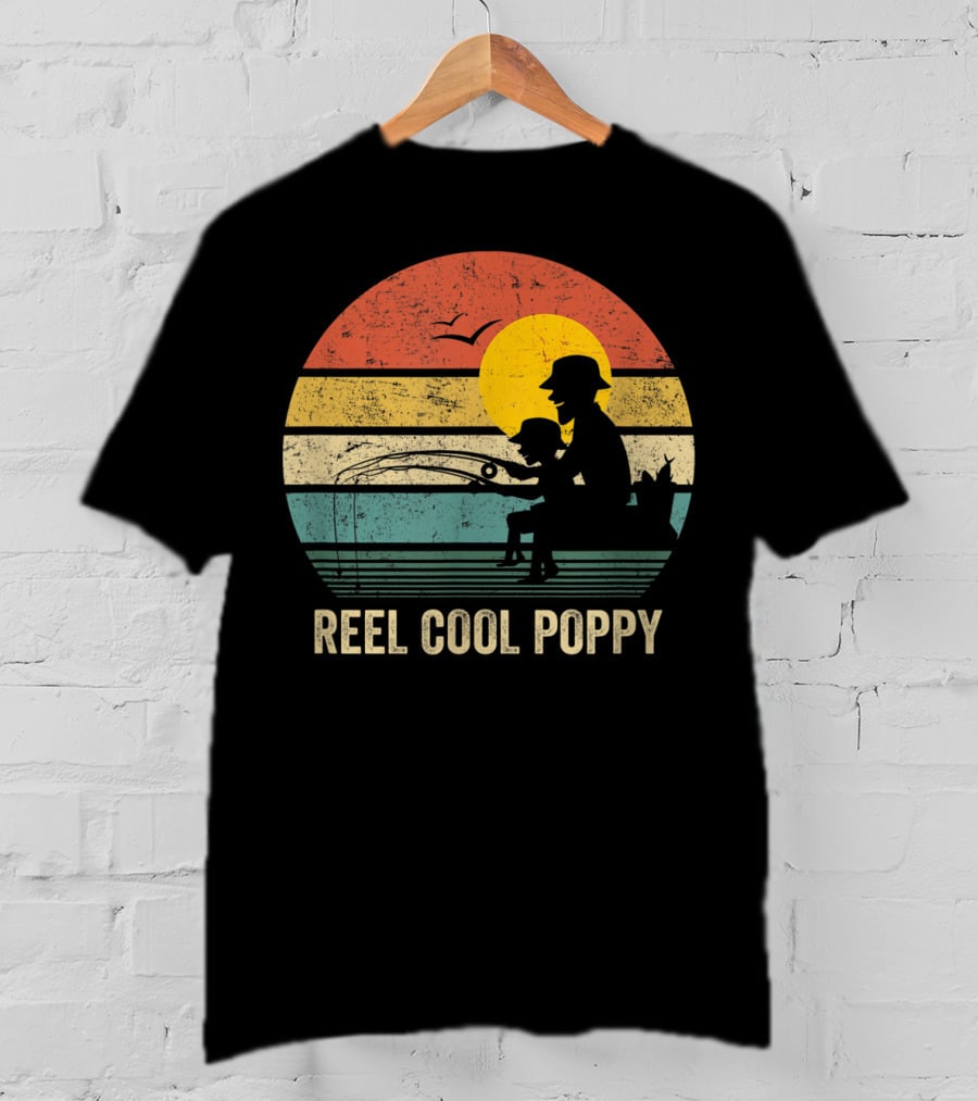 Reel Cool Poppy Vintage Fisherman Father's Retro Style Sun T-Shirt