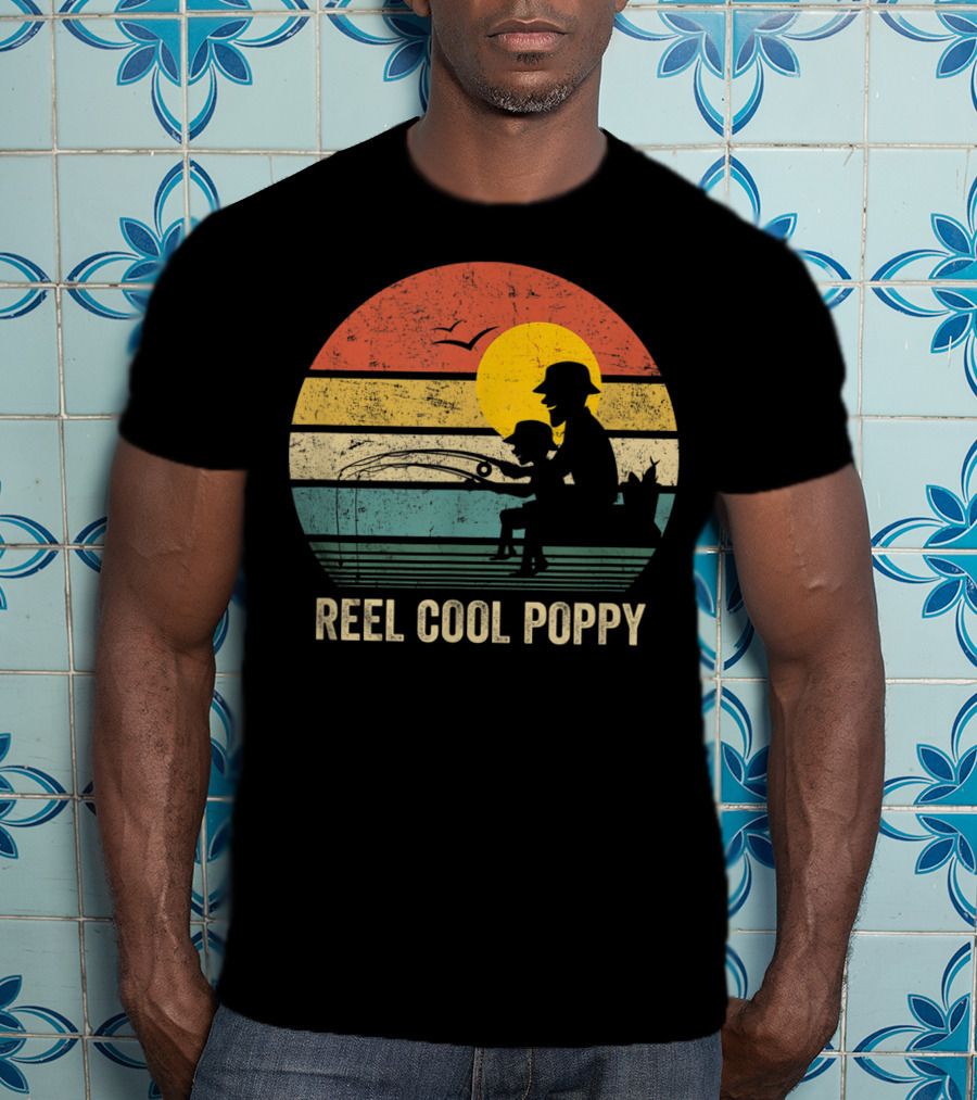 Reel Cool Poppy Vintage Fisherman Father's Retro Style Sun T-Shirt