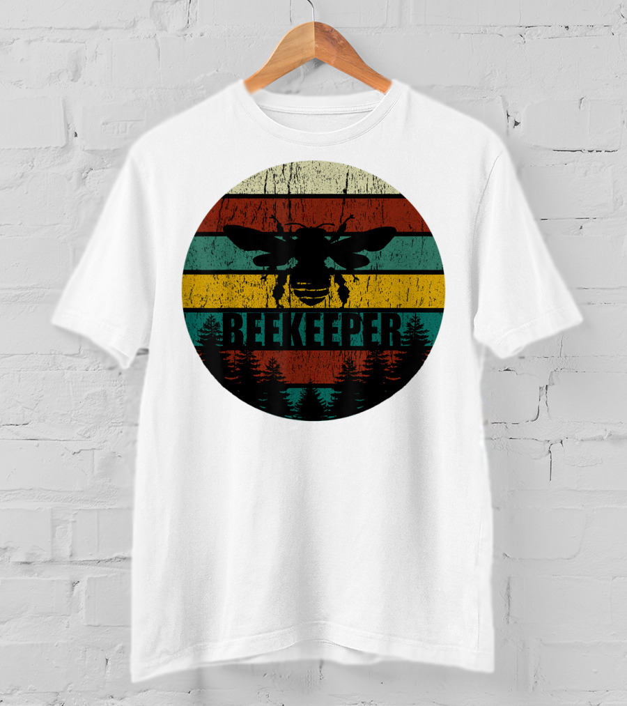 Retro Vintage Beekeeper Bee Stripes And Forest T-Shirt