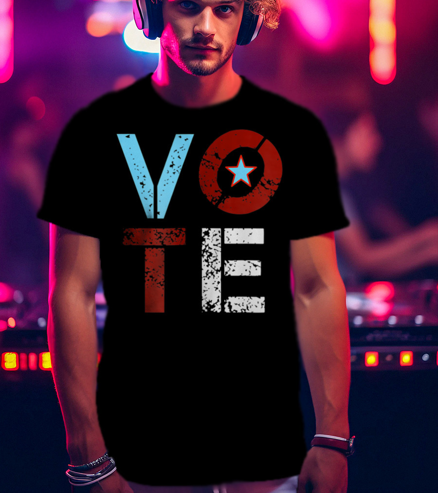 Vote With Retro Star In Circle T-Shirt