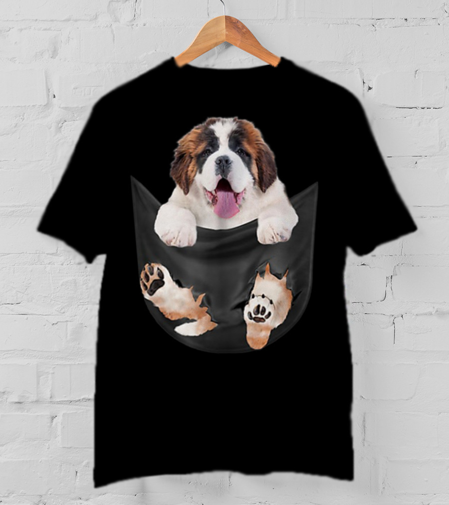 Saint Bernard Inside Pocket Funny Dog Lover Paws Peeking Out T-Shirt