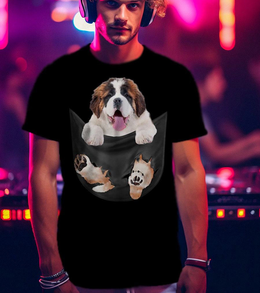 Saint Bernard Inside Pocket Funny Dog Lover Paws Peeking Out T-Shirt