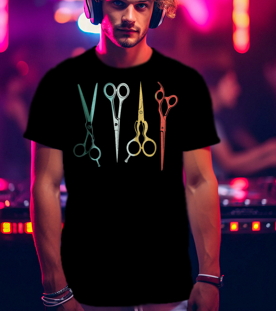 Scissors Hair Stylist Colorful Vintage Tools T-Shirt