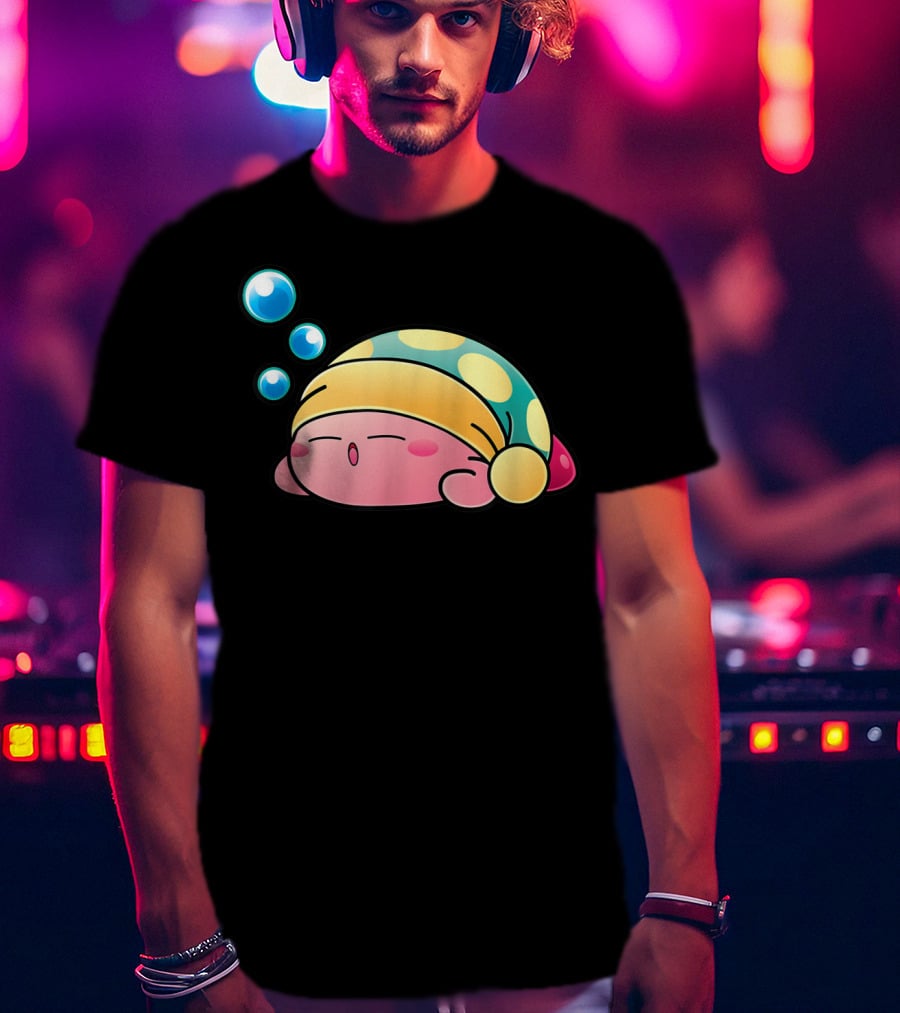 Sleeping Kirby Nightcap Bubbles T-Shirt