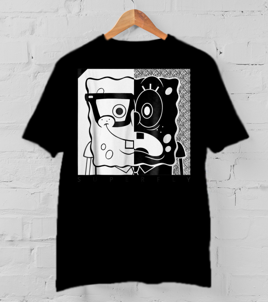 SpongeBob SquarePants Superfly Black And White Optical Illusion Comic T-Shirt