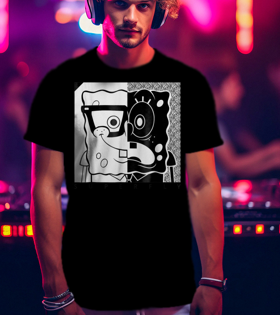 SpongeBob SquarePants Superfly Black And White Optical Illusion Comic T-Shirt
