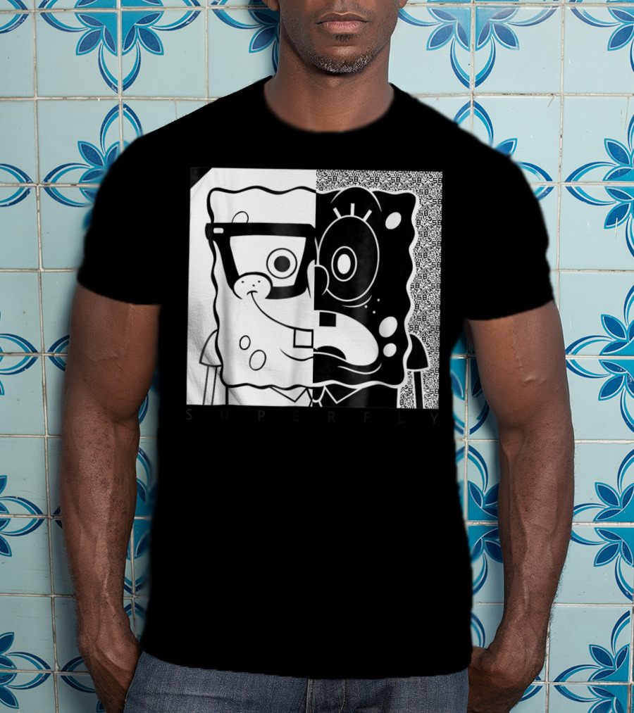 SpongeBob SquarePants Superfly Black And White Optical Illusion Comic T-Shirt