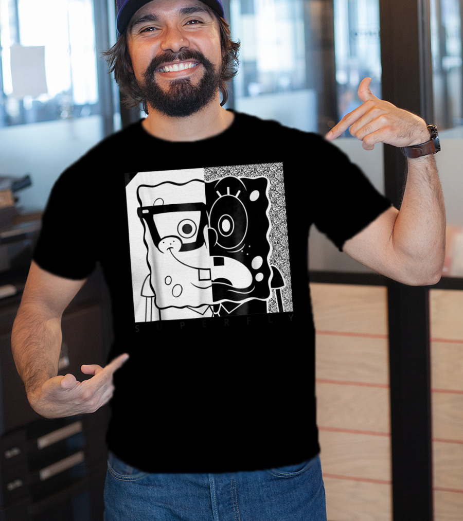 SpongeBob SquarePants Superfly Black And White Optical Illusion Comic T-Shirt
