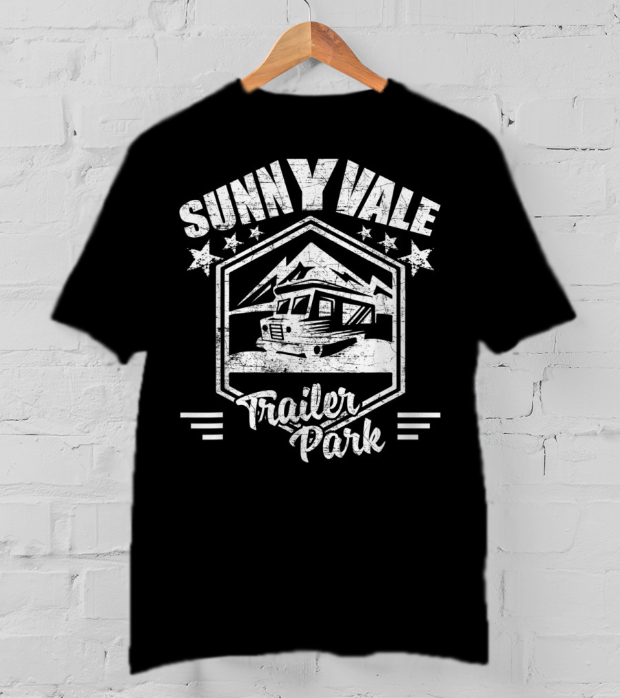 Sunnyvale Trailer Park Stars And Mountain Landscape Badge T-Shirt