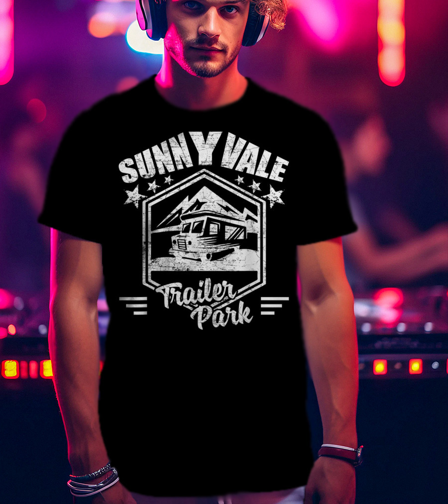 Sunnyvale Trailer Park Stars And Mountain Landscape Badge T-Shirt