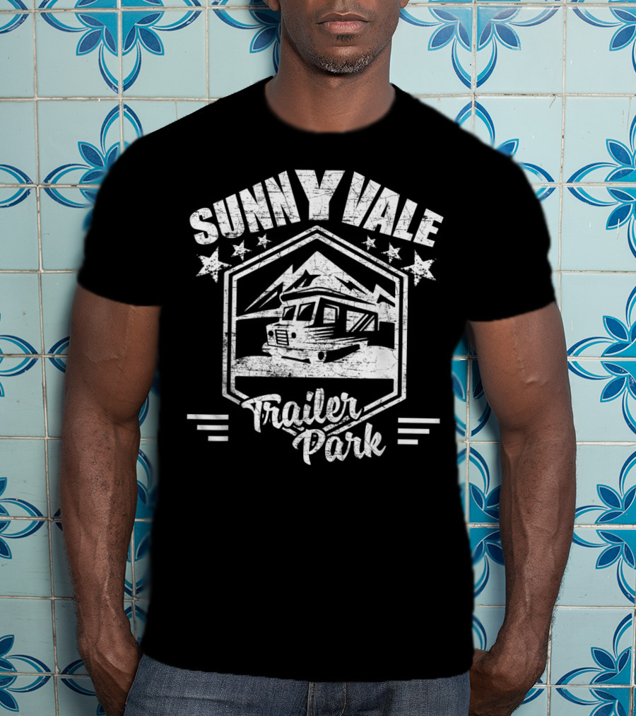 Sunnyvale Trailer Park Stars And Mountain Landscape Badge T-Shirt