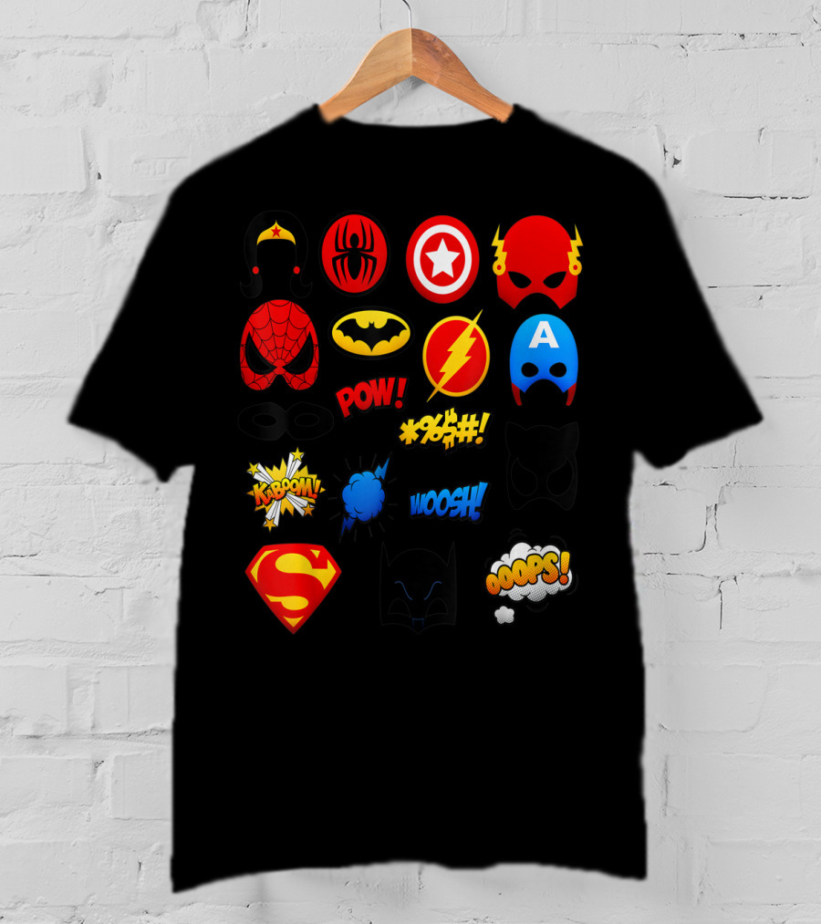 Superheroes Icons Spider Captain Batman Flash Wonder Emoji KABOOM POW OOOOPS Super T-Shirt