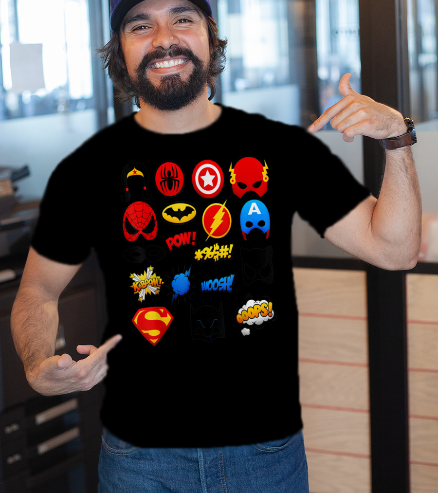 Superheroes Icons Spider Captain Batman Flash Wonder Emoji KABOOM POW OOOOPS Super T-Shirt