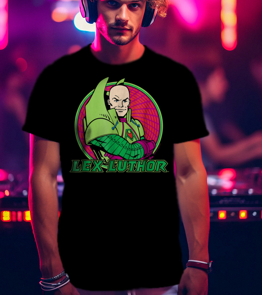 Lex Luthor Iconic Supervillain Style In Bold Green And Pink Armored Suit T-Shirt