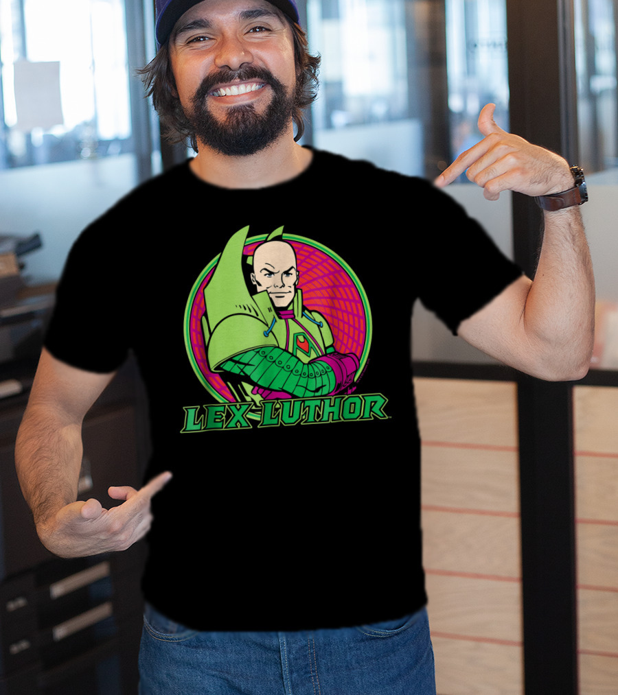 Lex Luthor Iconic Supervillain Style In Bold Green And Pink Armored Suit T-Shirt